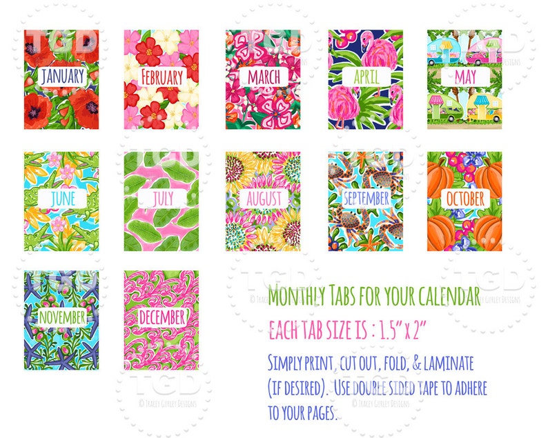 Planner Tabs Monthly Tabs Calendar Tabs Instant Download Etsy