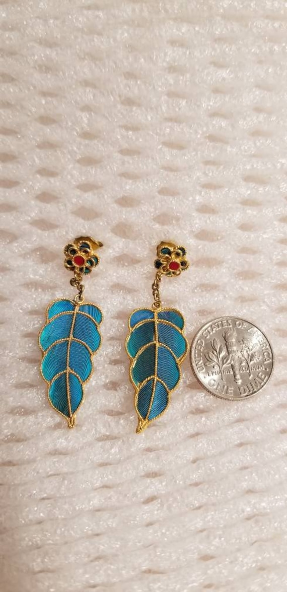 Vintage Chinese Kingfisher Feather  Stud Earrings… - image 5