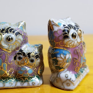 Vintage Chinese Cloisonné Hand Made Double Owls