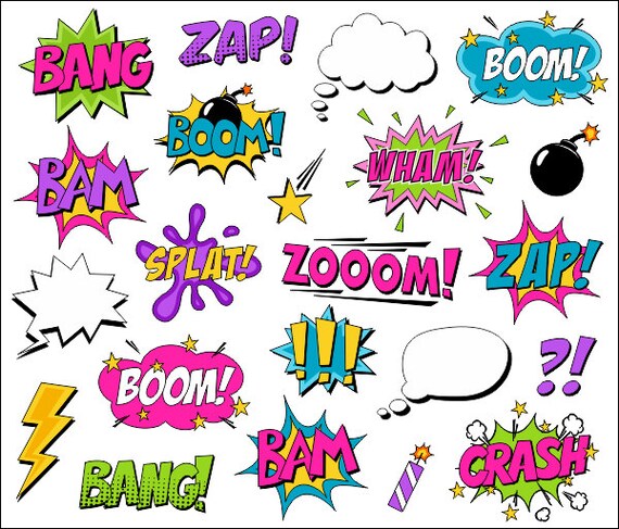 Superhero Girl Clipart Comic Book Clip Art Comic Text Speech Bubbles Boom,  Zap, Bang, Bam, Crash, Pow Sounds Sayings YDC109 - Etsy Israel
