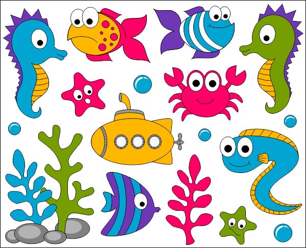 Under The Sea Clip Art Ocean Digital Clipart Bright Cute Etsy Denmark