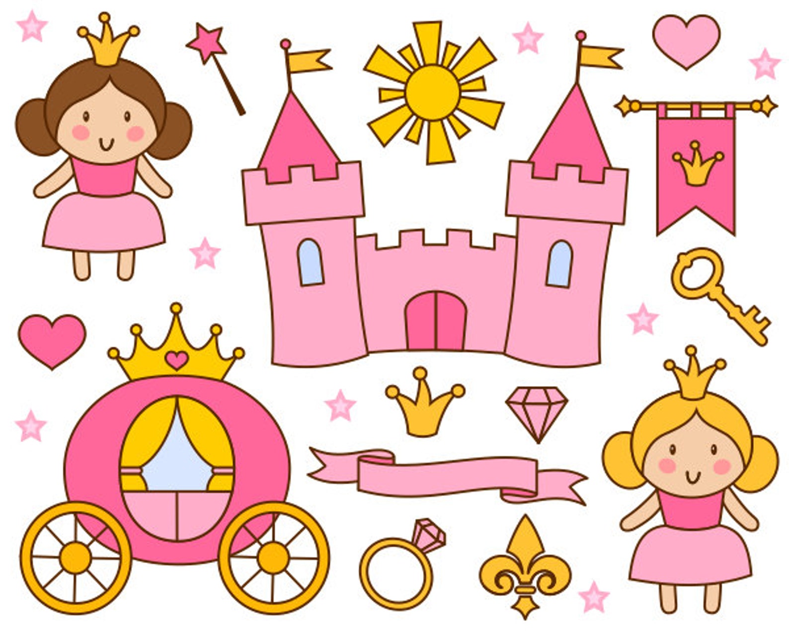 Замок маленькой принцессы. Атрибуты принцессы. Принцесса для детей. Принцесса вектор. Принцесса клипарт.