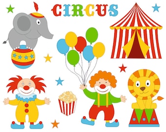 Funny Bright Circus Clip Art Set, Clowns Clipart, Digital Clip Art - Instant Download - YDC130