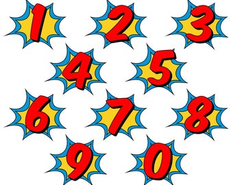 Superhero Clipart, Comic Book Clip Art, Comic Book Numbers - Instant Download - YDC135