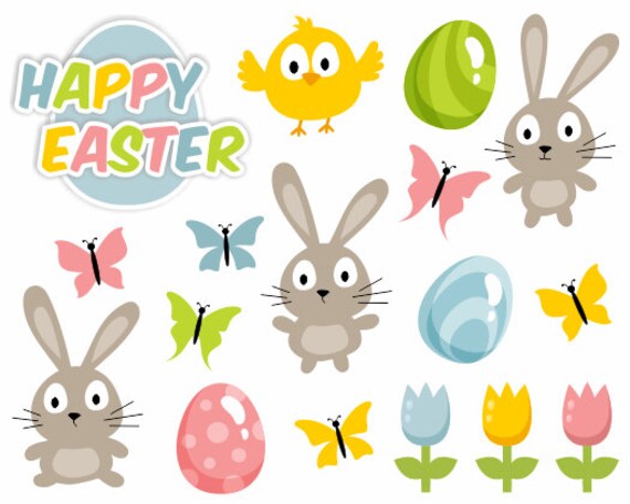 Frohe Ostern Digital Clipart Susse Ostern Illustration Etsy