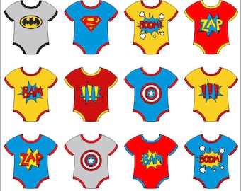 Baby Superhero Onesies Clip Art, Superhero Boom Zap Bam Digital Clipart - Instant Download - YDC095