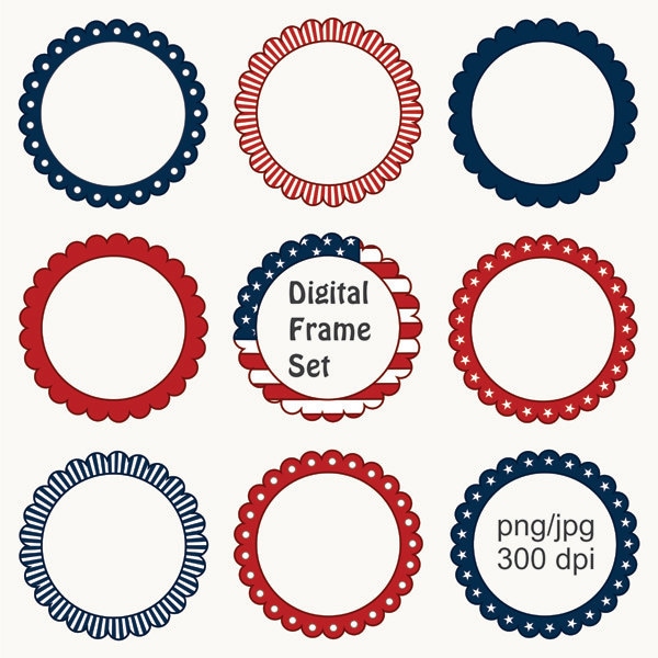 4th of July Digital Frame Clip Art, Independence Day Frame, Digital Clip Art, Instant Download Scrapbook Frame - YDC060