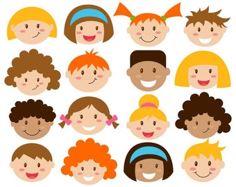 Kids Faces Digital Clipart, Cute Kids Clip Art, Children Head Illustration - Instant Download - YDC147