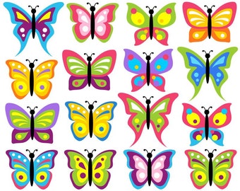Colorful Butterflies Clip Art Set, Bugs Clipart, Digital Clip Art - Instant Download - YDC021