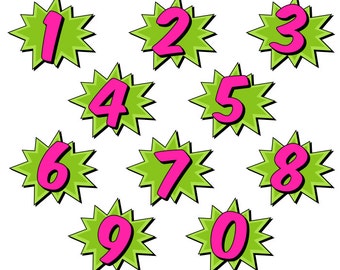 Superhero Girl Clipart, Comic Book Clip Art, Pink And Green Comic Book Numbers - Instant Download - YDC138