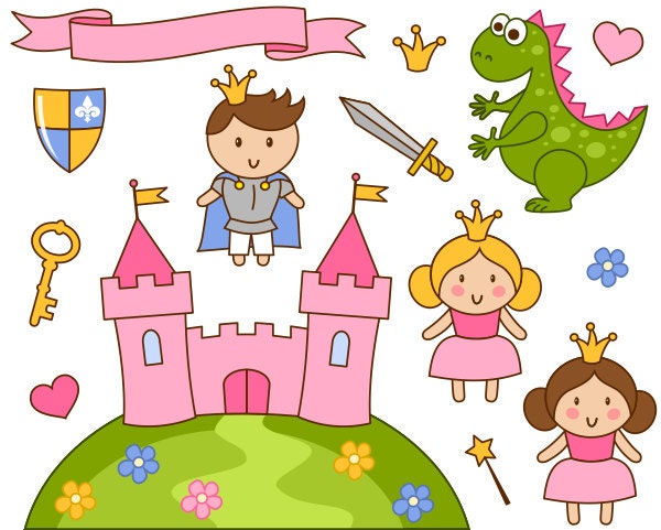 Susse Kleine Prinzessin Und Prinz Clipart Rosa Schloss Etsy