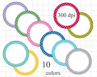 Digital Frame Clip Art, Polka Dot Round Frame, Digital Circle Frame Clip Art - Instant Download - YDC058