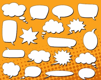 Comic Book Speech Bubbles Clip Art, Text Bubbles Clipart, Chat Bubbles, Text Clouds - Instant Download - YDC015