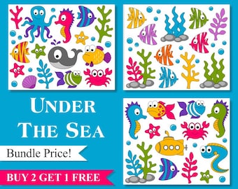 Under The Sea Clip Art Collection, Clipart Bundle, Get 3 For 2, Clip Art Pack - Instant Download - YDB006