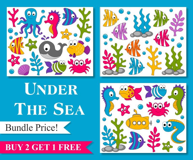 Under the Sea Clip Art Collection Clipart Bundle Get 3 for - Etsy