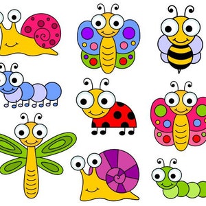 Cute Bugs Clip Art, Insects Clipart, Ladybug, Snail, Dragonfly, Bee - YDC124