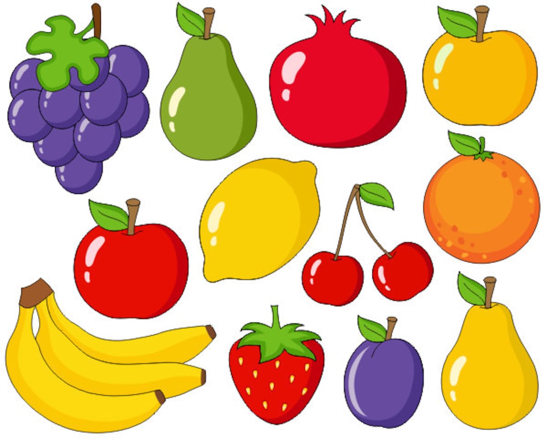 Cute Fruits Digital Clip Art Grapes Apple Bananas Pear - Etsy UK