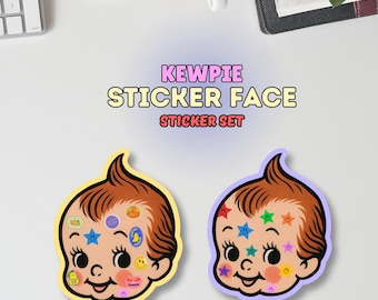 Retro Kewpie Vinyl Sticker Set: Kawaii Decals, Set of 2
