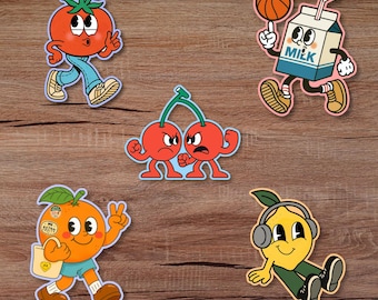 Zestaw naklejek Kawaii Fruit: Naklejki winylowe w stylu retro na laptopa, butelkę z wodą