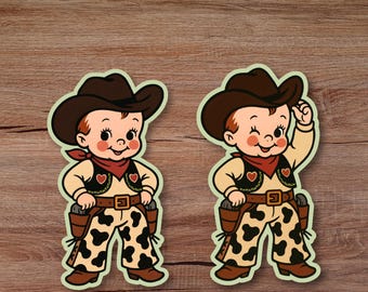 Juego de pegatinas Kewpie de vaquero - Lindas pegatinas del oeste para portátiles, pegatina Kewpie de disfraz de vaquero para Halloween