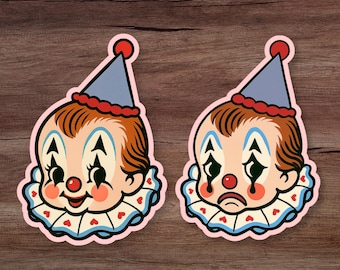 Kewpie Clown Sticker Set - Set of Two Water Resistant Kewpie Clown Costume Stickers