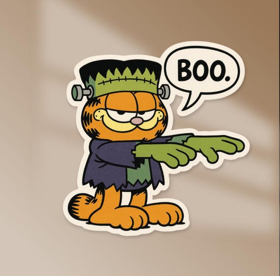 Garfield Frankenstein Halloween Sticker: Retro Comic Fan Art