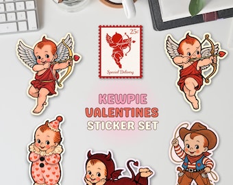 Kewpie Valentines Sticker Set - Set of 6 Valentine Gift Stickers