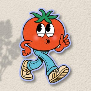 Retro Fruit Sticker Pack – Cute Kawaii Vinyl Food Stickers (Tomato, Cherries, Orange, Lemon, Milk Carton)