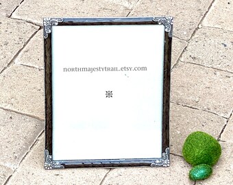 Embellished Enamel 8x10" Photo Frame. Vintage. Brown, Taupe. Clear Rhinestones, Silver. Tabletop. Modern, Refined. Wedding, Anniversary.