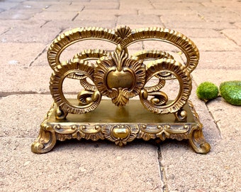 Ornate Brass Letter Holder, Desk Accessory, A&M Leatherlines, NYC. Vintage. Shell Motif. Rococo, Renaissance. Neoclassic. Hollywood Regency.