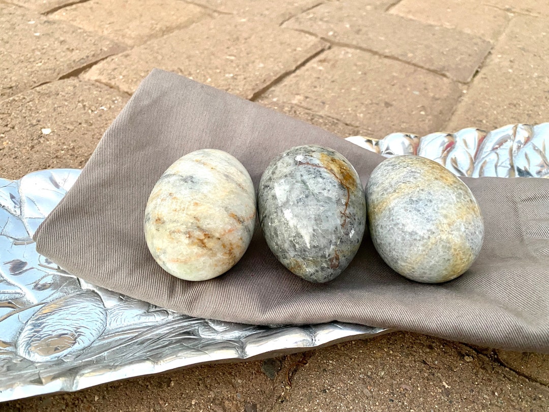 3 Natural Stone Eggs. Vintage. Home Decor. Grey, Beige, Brown, White