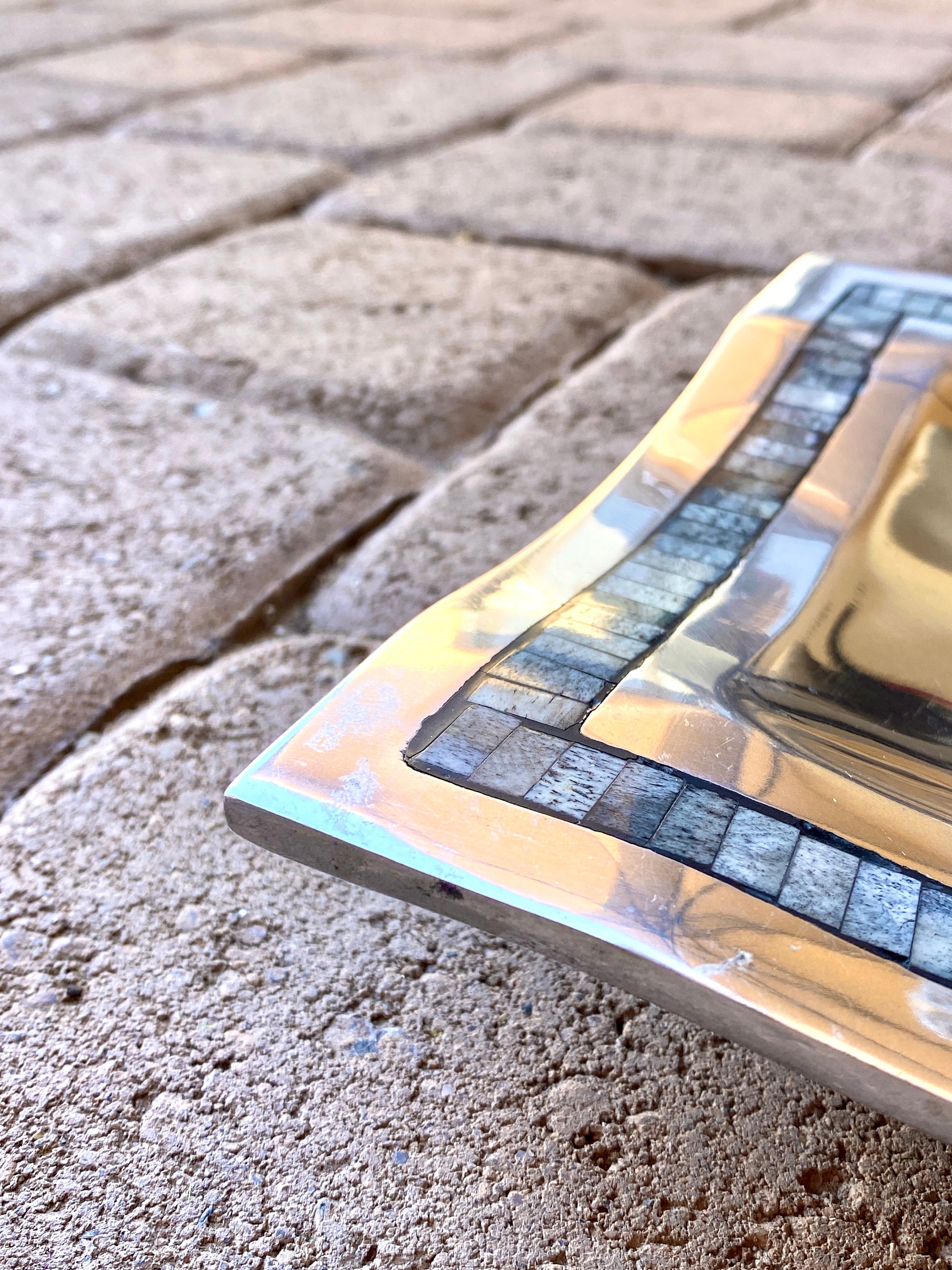 Bandeja de servir de aluminio pulido borde de incrustación de | Etsy