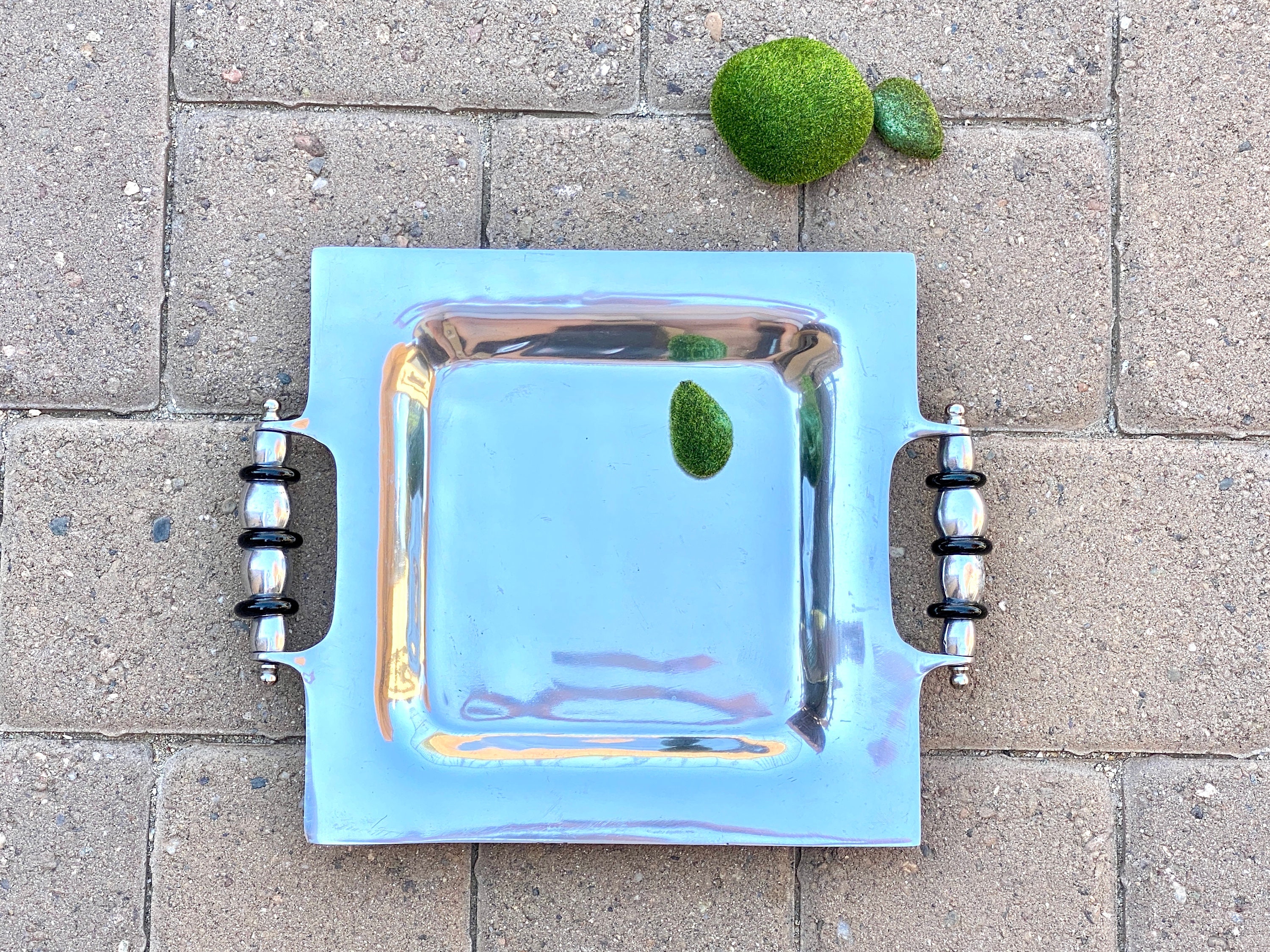 FOLDING TRAY TABLE WITH LARGE RECTANGULAR PEWTER TRAY/COCKTAIL TABLE FROM  MEXICO