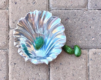 Coastal Seashell Polished Pewter Serving Bowl. Vintage. Shiny Silver Sandcast Aluminum Alloy. Modern. Shells, Ocean, Beach House Home Decor.