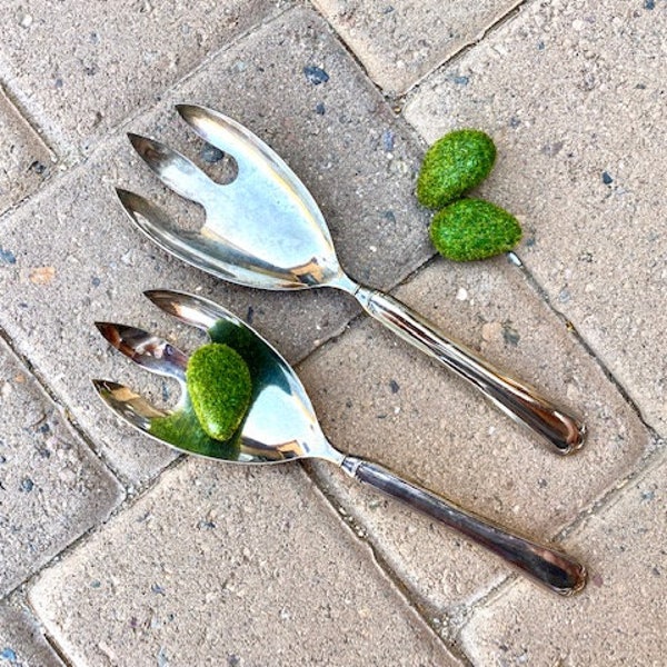 Silverplate Salad Tongs. Vintage. Serving Sporks. Antique Flatware. Classic. Wedding Gift. Housewares. Salad Bowl. Formal. Spoons.