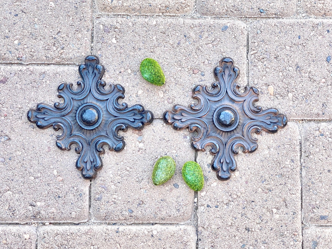 Pair Rustic Architectural Salvage. Vintage. Brown. Medallion Wall