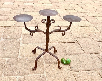 Rustic Iron Candleabra. Vintage. Holds 3 Pillar Candles. Southwest, Cowboy, Ranch Home Decor. Indoor Outdoor. Brown. Industrial. Unique.