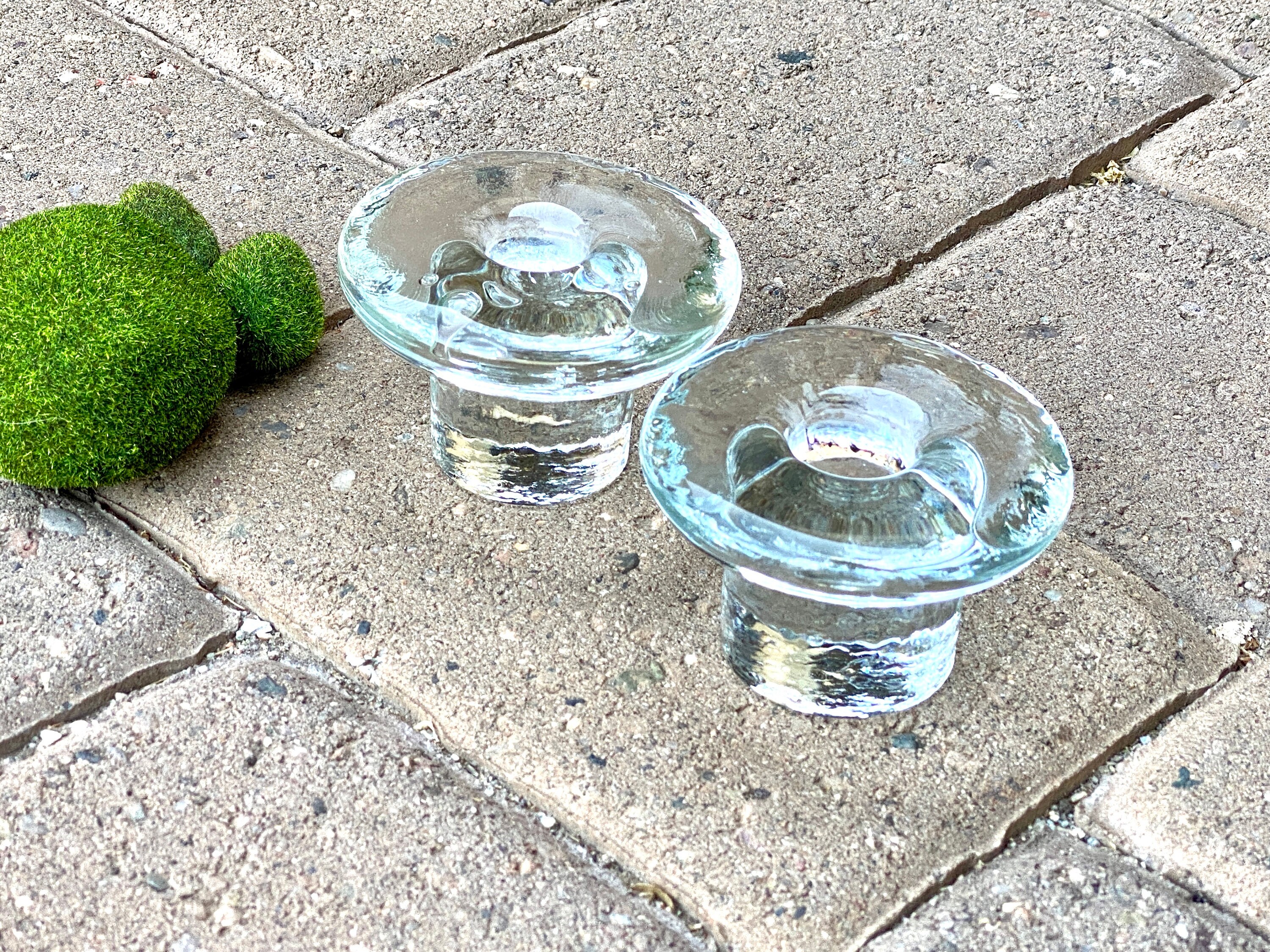 KOSTA BODA Crystal Ice Candle Holders. Vintage. Pair. Clear. Taper