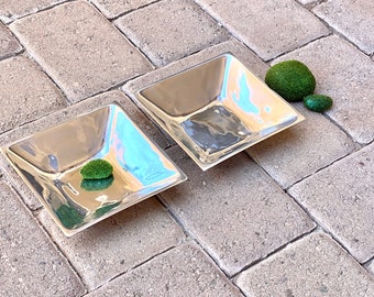 Square Metalware Serving Dish. Vintage. Polished Pewter, Recycled Aluminum Alloy. Artisan. Multipurpose. Entertaining. Home Decor. Modern.