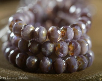 Muted Lilac Bash (10) - Czech Glass Bead - 7x5mm - Faceted Rondelle