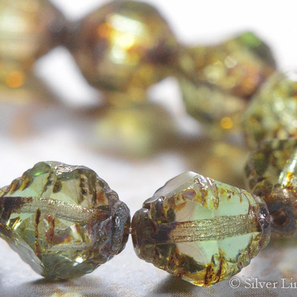 BACK IN STOCK! Clearly Pine - 10 Premium Czech Glass Faceted Bicone Beads - 10x8mm