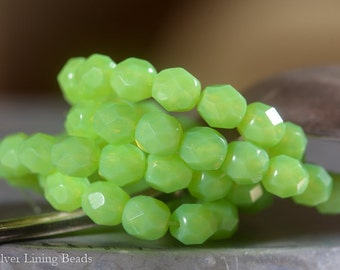 SALE! Lime Sherbet (30) - Fire Polished Czech Glass Bead - 6mm - Faceted Round