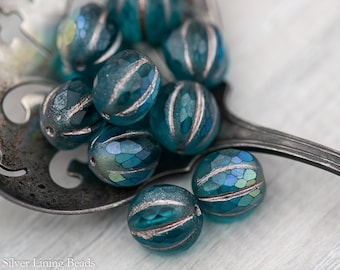 Lagoon Plumps - (6) Perle di melone sfaccettate da 10 mm - Vetro ceco di qualità superiore