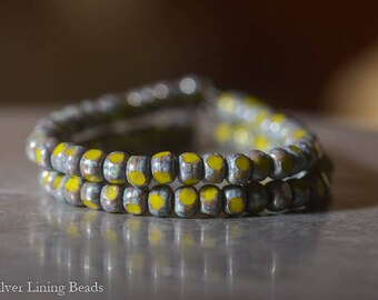 Avocado Bits: perle tritasate di vetro ceco da 4 mm, 50 perle di semi Picasso in vetro ceco, perle di semi 6/0