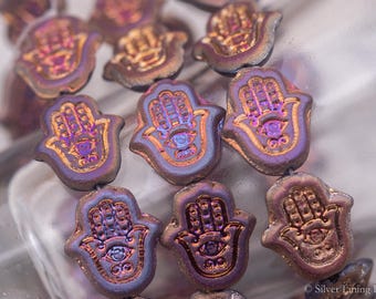 Perline di mano di Hamsa in vetro ceco ROSA ELETTRICO 4, vulcano opaco con finitura metallica - 15 mm