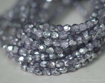 Szept Lawendy (50) - Czeskie szklane koraliki - 3 mm - Ognisty szlifowany okrągły