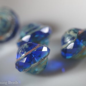 Deep Blue Saturn (10) - Czech Glass Bead - 8x10mm - Faceted Saucer