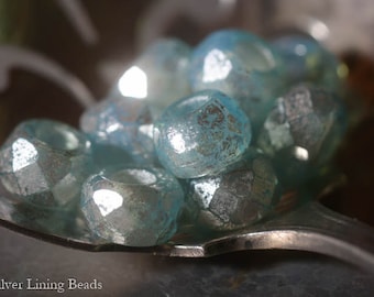 Nuovo! Blu ghiaccio Pips (10) - perle di vetro ceco - 6x9mm - rullo perlina
