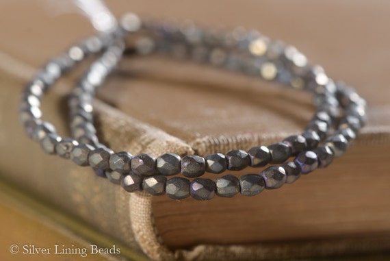 Metallic Bits (50) - Czech Glass Bead - 3mm - Fire PolishFaceted Round