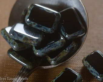 Jet Tiles (10) - Czech Glass Bead - 8x12mm - Rectangle Beads